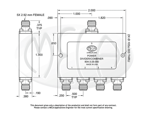 804-3-29.000 Power Dividers 2.92mm-Female connectors drawing