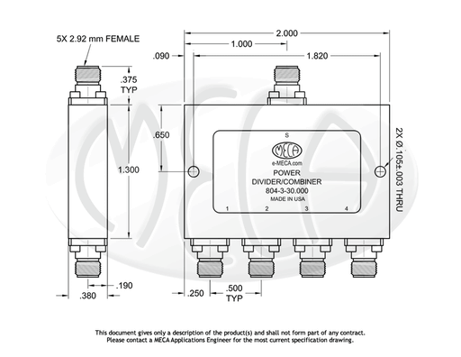 804-3-30.000 Power Divider 2.92mm-Female connectors drawing