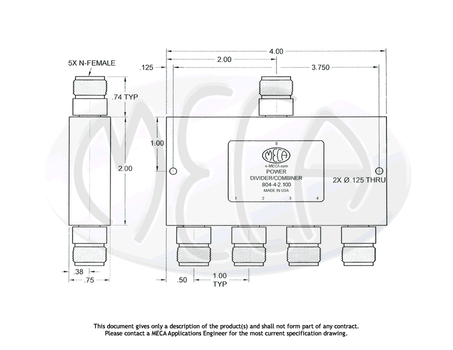 804-4-2.100 Power Divider N-Female connectors drawing