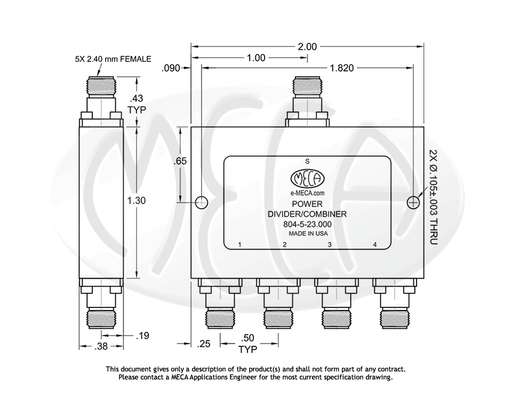 804-5-23.000 Power Divider 2.4mm-Female connectors drawing