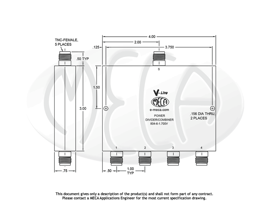 804-6-1.700V Power Divider TNC-Female connectors drawing