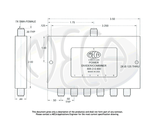 806-2-0.900 Power Divider SMA-Female connectors drawing