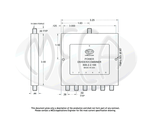 806-2-2.100 Power Divider SMA-Female connectors drawing