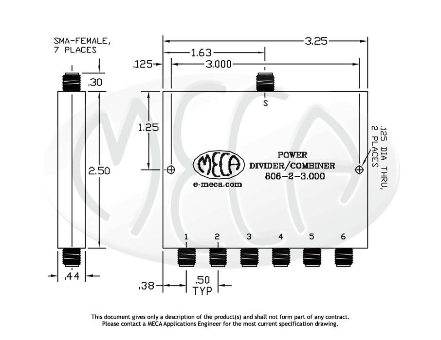 806-2-3.000 Power Divider SMA-Female connectors drawing