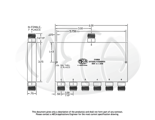 806-4-1.900 Power Divider N-Female connectors drawing
