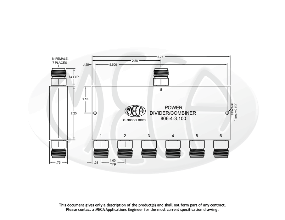 806-4-3.100 Power Divider N-Female connectors drawing