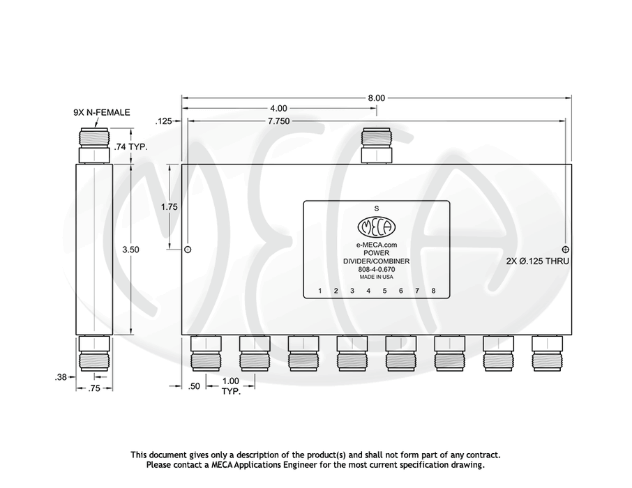 808-4-0.670 Power Divider N-Female connectors drawing
