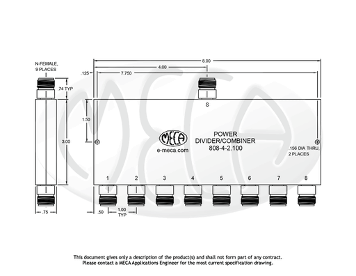 808-4-2.100 Power Divider N-Female connectors drawing