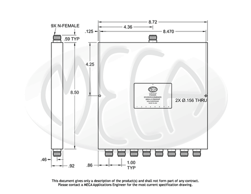 808-4-3.250WWP Power Divider N-Female connectors drawing