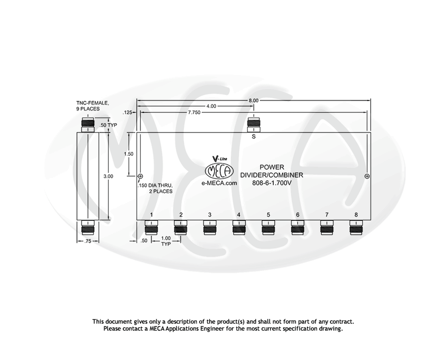 808-6-1.700V Power Divider TNC-Female connectors drawing