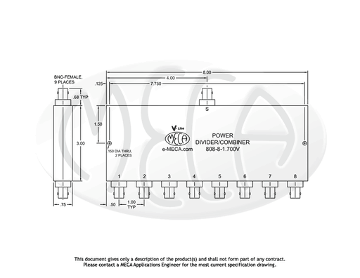 808-8-1.700V Power Divider BNC-Female connectors drawing