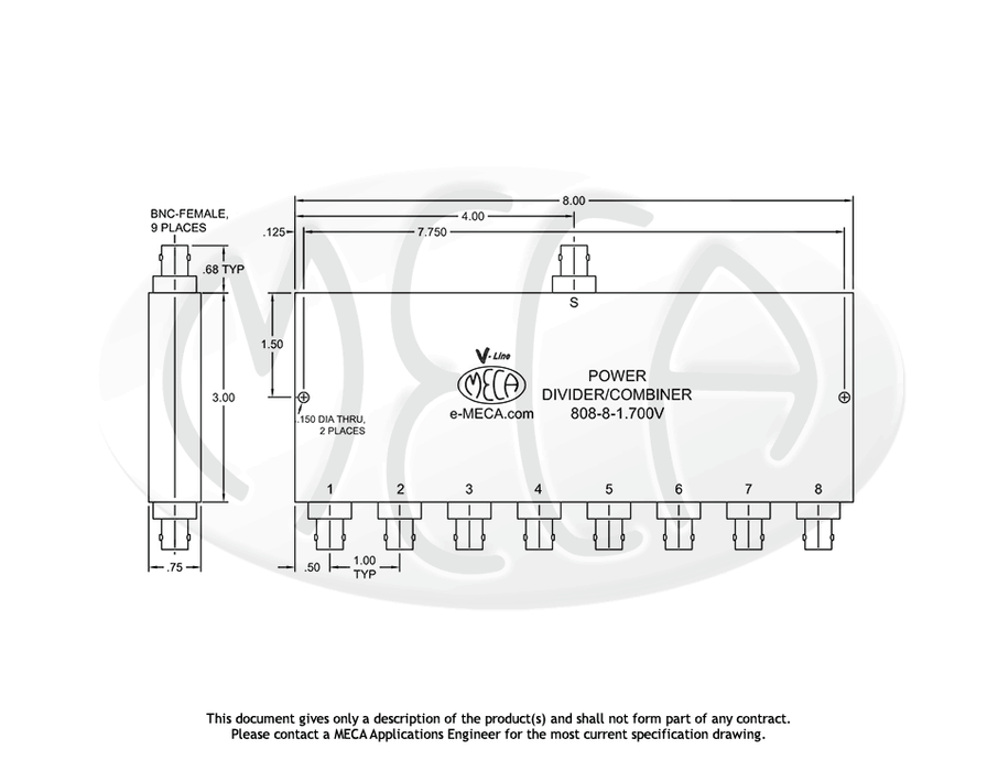 808-8-1.700V Power Divider BNC-Female connectors drawing