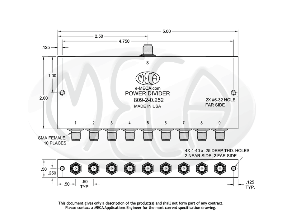 809-2-0.252 Power Divider SMA-Female connectors drawing