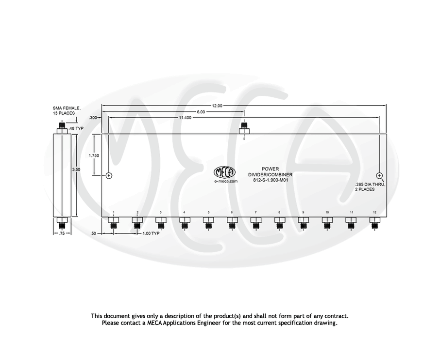 812-S-1.900-M01 Power Divider SMA-Female connectors drawing