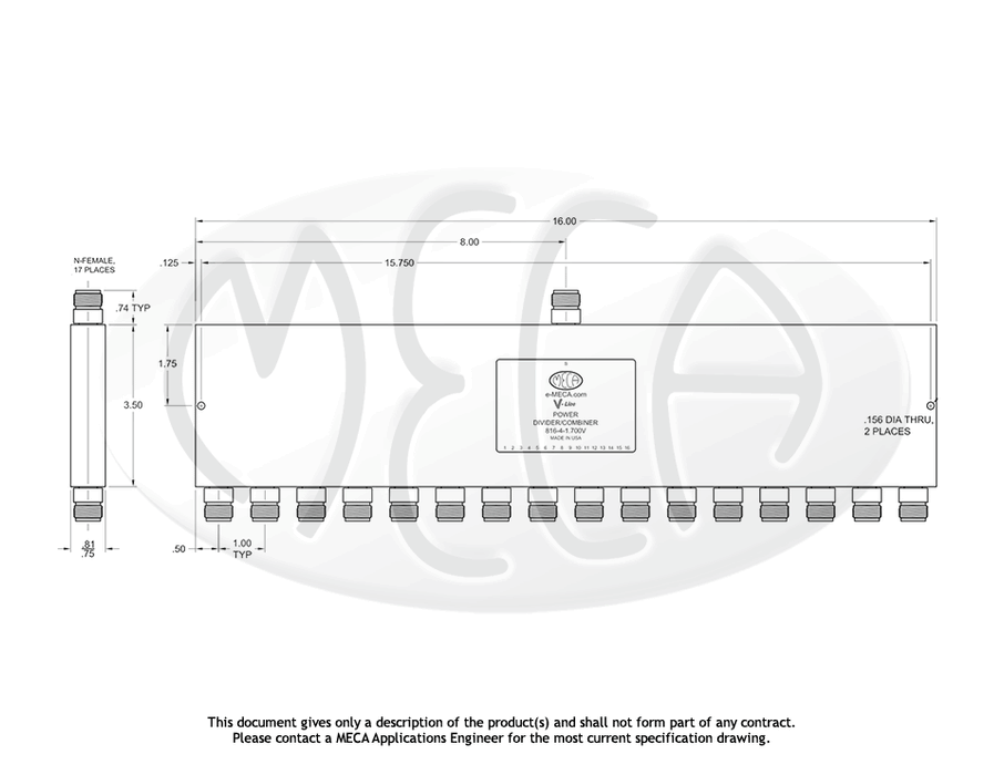 816-4-1.700V Power Divider N-Female connectors drawing