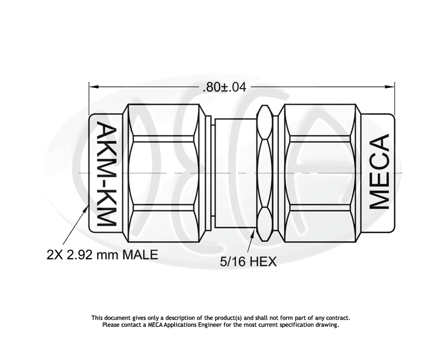 AKM-KM Adapter 2.92mm Male to 2.92mm Male connectors drawing