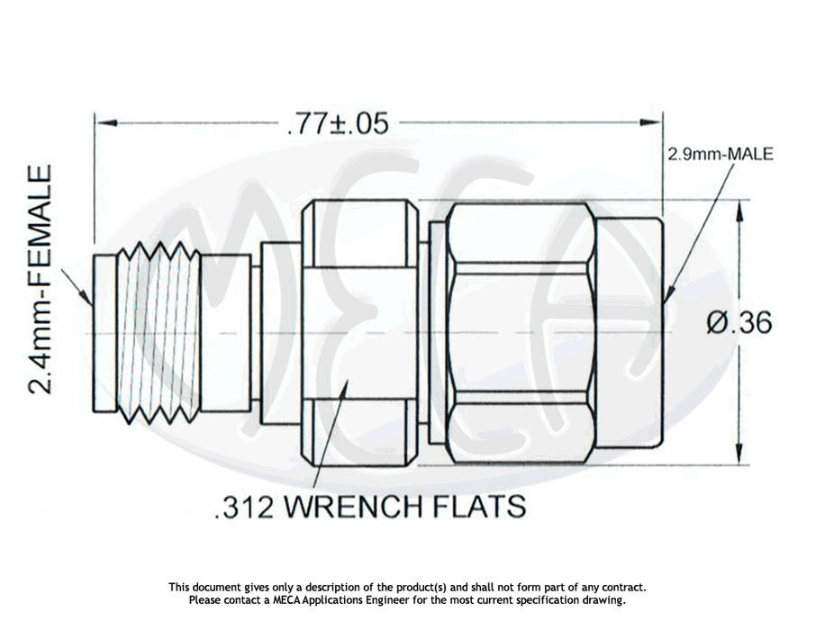 ALF-KM Adapter 2.4mm Female to 2.9mm Male connectors drawing