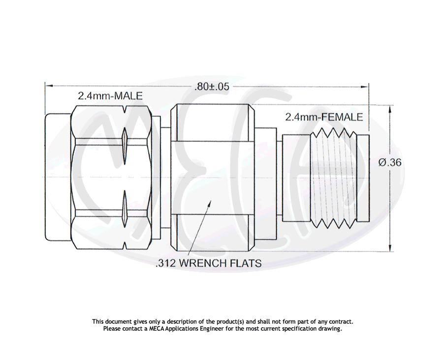 ALM-LF Adapter 2.4mm Male to 2.4mm Female connectors drawing