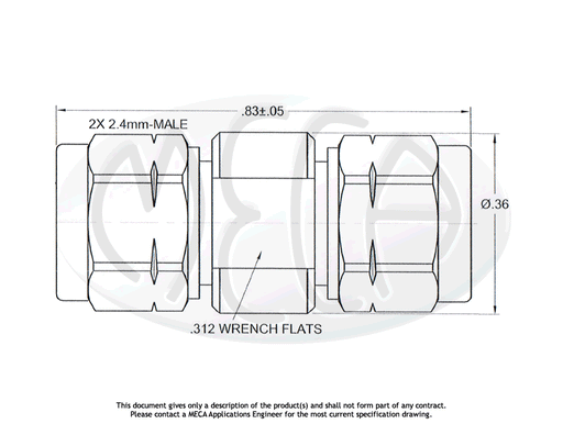 ALM-LM Adapter 2.4mm Male to 2.4mm Male connectors drawing