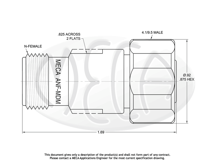 ANF-MDM Low PIM Adapter N-Female to 4.1/9.5 Male connectors drawing