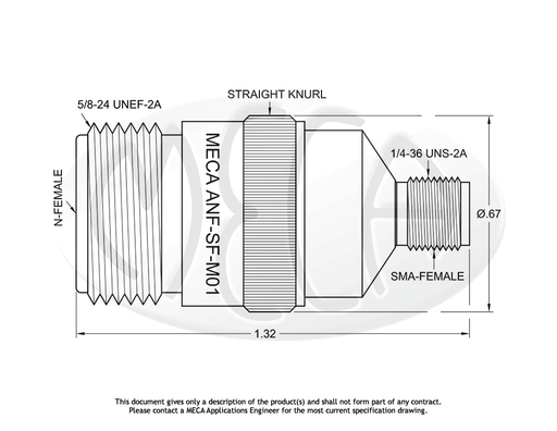 ANF-SM-M01 Adapter N-Female to SMA-Male connectors drawing