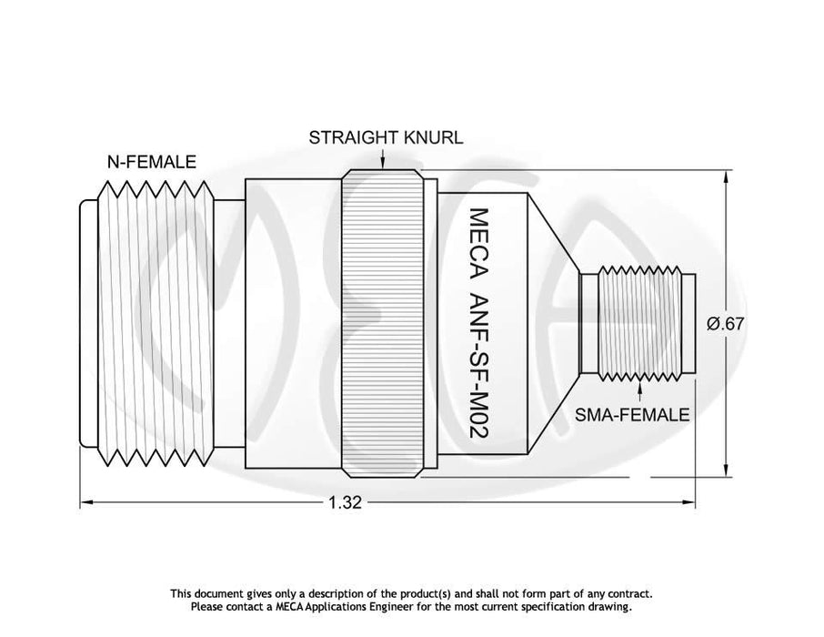 ANF-SF-M02 Low PIM Adapter N-Female to SMA-Female connectors drawing