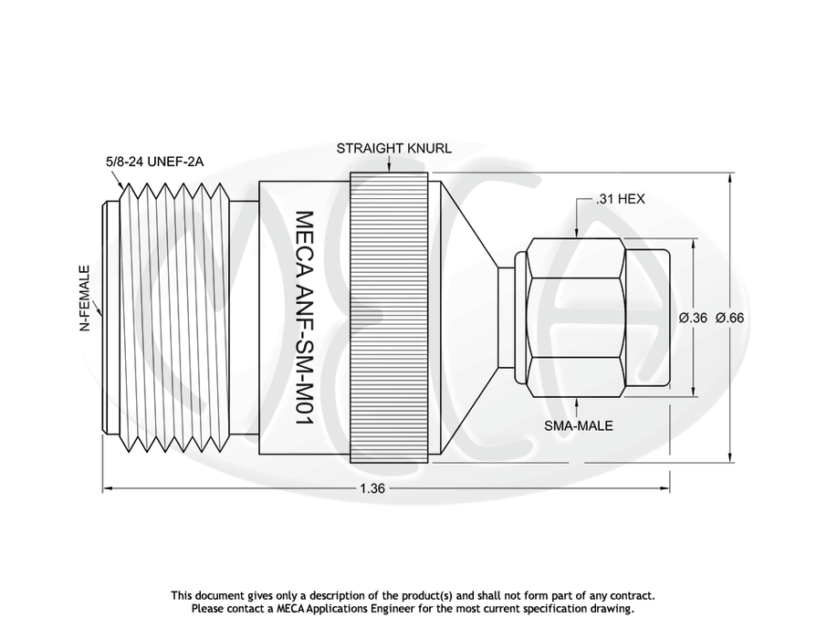 ANF-SF-M01 Adapter N-Female to SMA-Female connectors drawing
