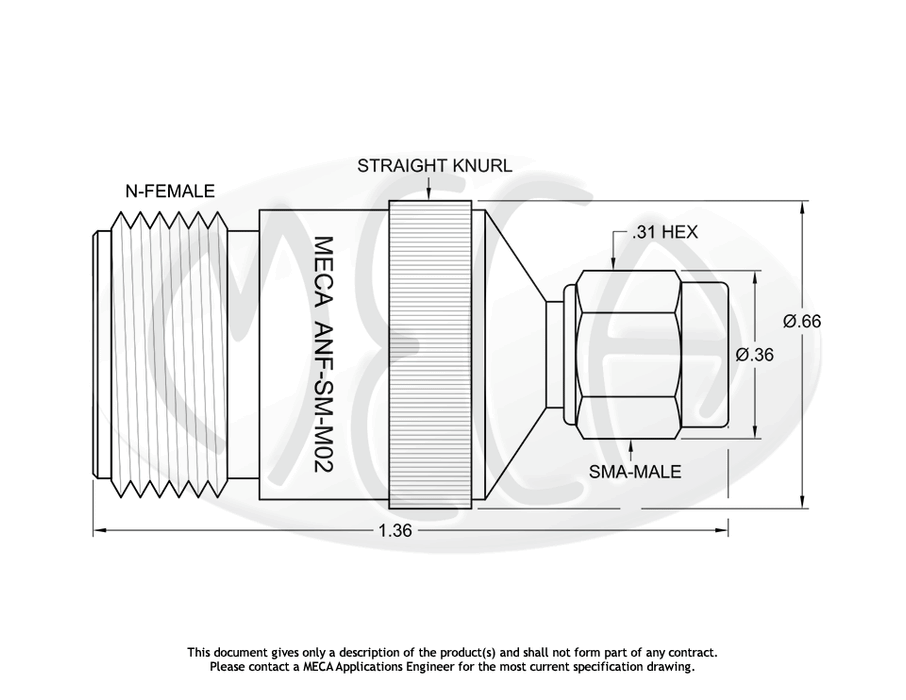 ANF-SM-M02 Low PIM Adapter N-Female to SMA-Male connectors drawing