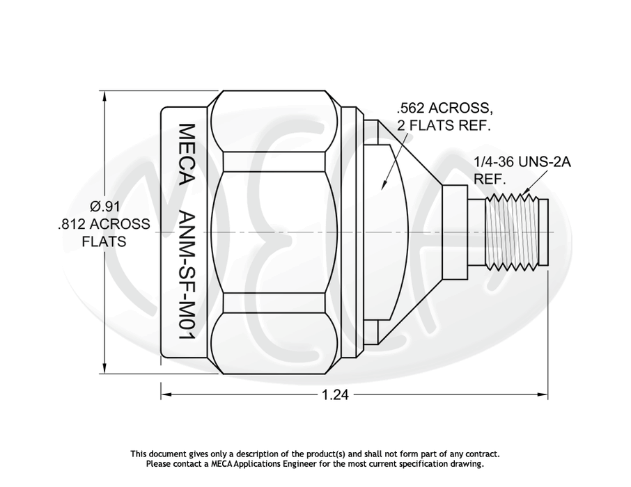 ANM-SF-M01 Adapter N-Male to SMA-Female connectors drawing