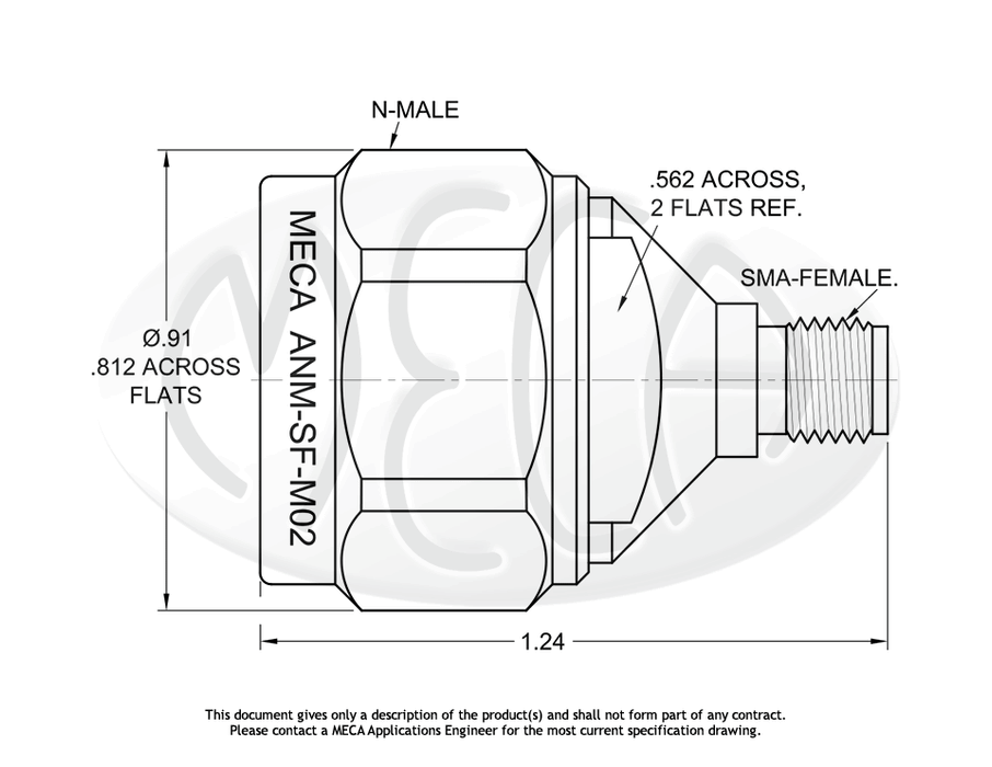 ANM-SF-M02 Low PIM Adapter N-Male to SMA-Female connectors drawing
