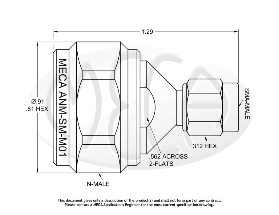 ANM-SM-M01 Adapter N-Male to SMA-Male connectors drawing