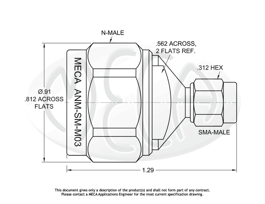 ANM-SM-M03 Low PIM Adapter N-Male to SMA-Male connectors drawing