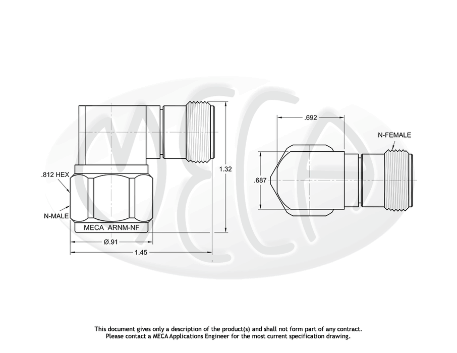ARNM-NF Adapter N-Male to N-Female connectors drawing