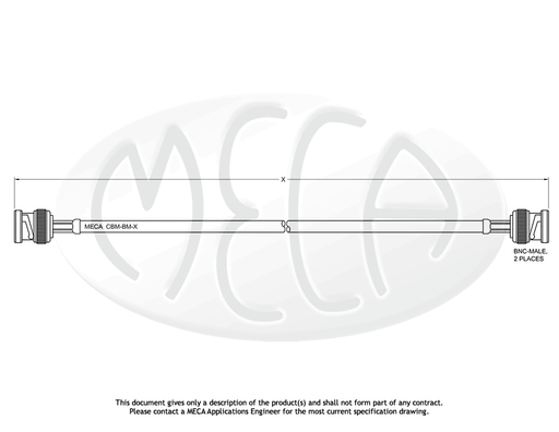 CBM-BM-X Jumper Cable Assemblies BNC-Male to BNC-Male connectors drawing RG142