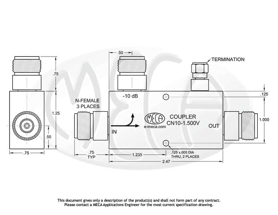 CN10-1.500V Directional Couplers N-Female connectors drawing