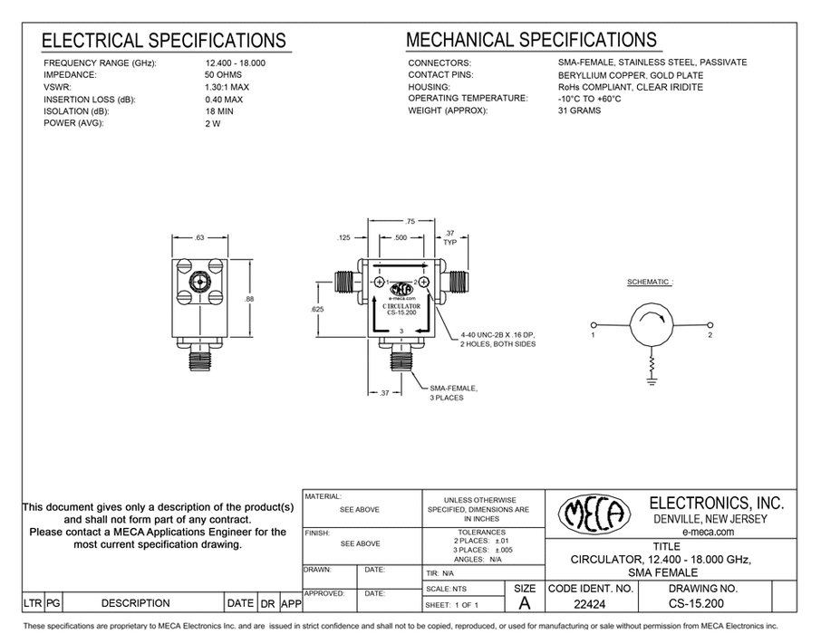 CS-15.200 RF Circulator electrical specs