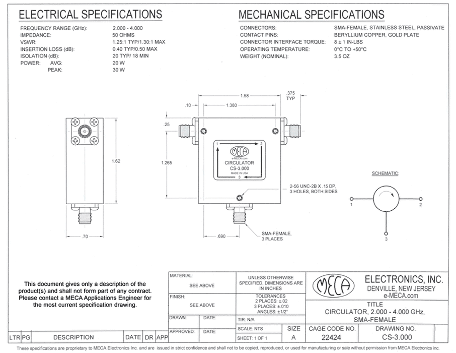 CS-3.000 Circulator electrical specs
