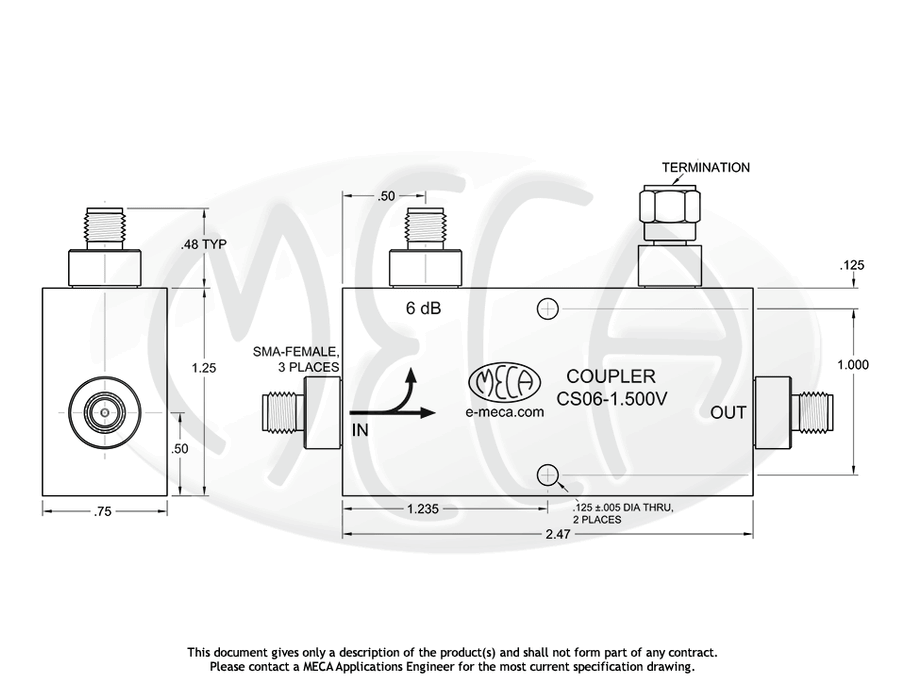 CS06-1.500V Directional Coupler SMA-Female connectors drawing