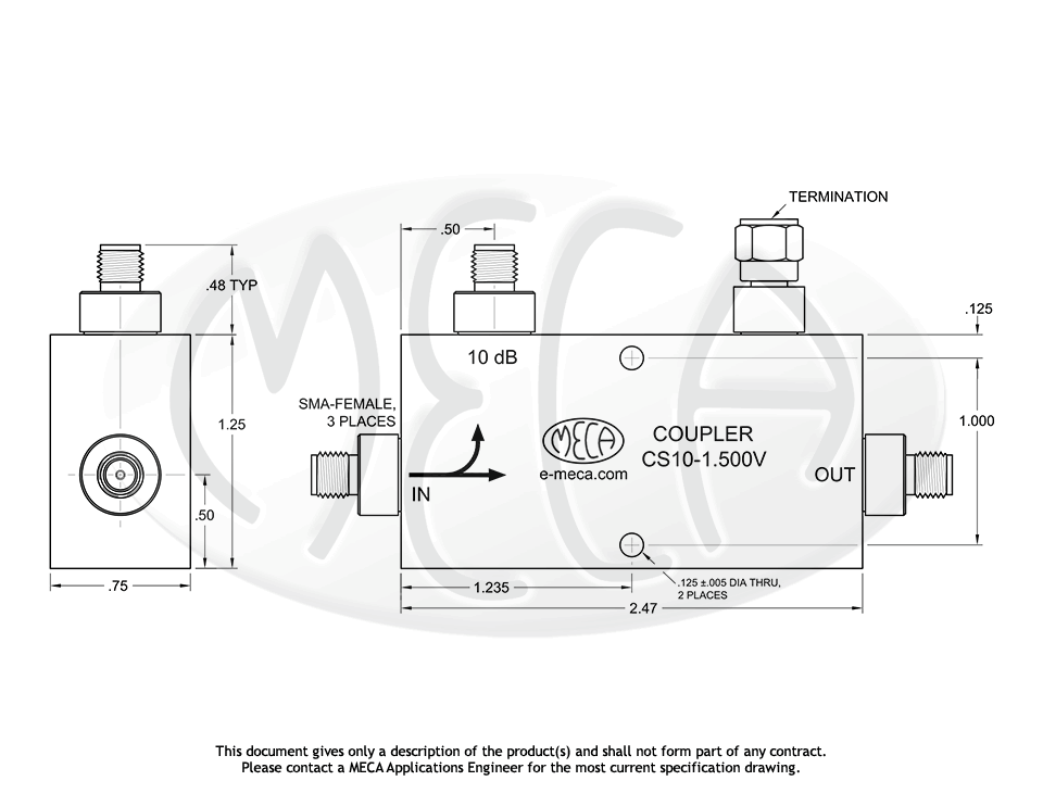 50/10 Watts Directional Coupler, CS10-1.500V, SMA-Female, 0.800-2.200 ...