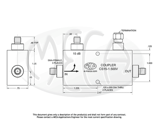 CS15-1.500V Directional Coupler SMA-Female connectors drawing