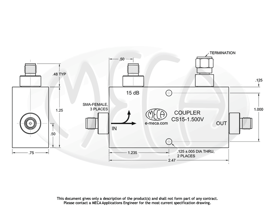 CS15-1.500V Directional Coupler SMA-Female connectors drawing
