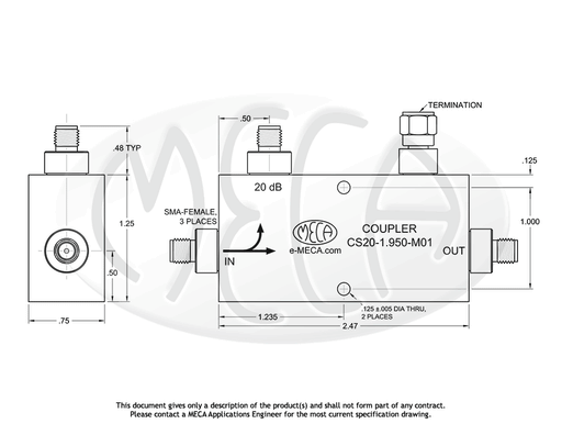 CS20-1.950-M01 Directional Couplers SMA-Female connectors drawing