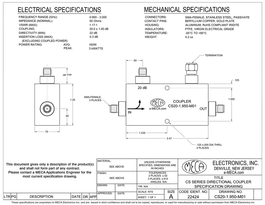CS20-1.950-M01 Directional Couplers electrical specs