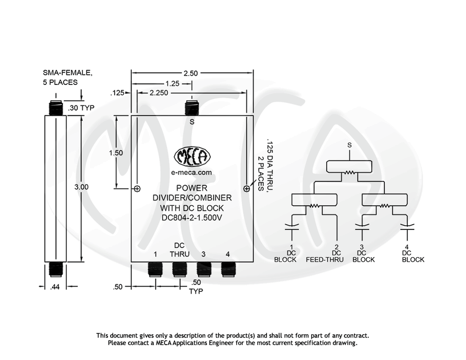 DC804-2-1.500V Power Divider SMA-Female connectors drawing