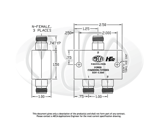 H2N-1.950 Power Divider N-Female connectors drawing