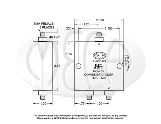 H2S-0.670 Power Divider SMA-Female connectors drawing