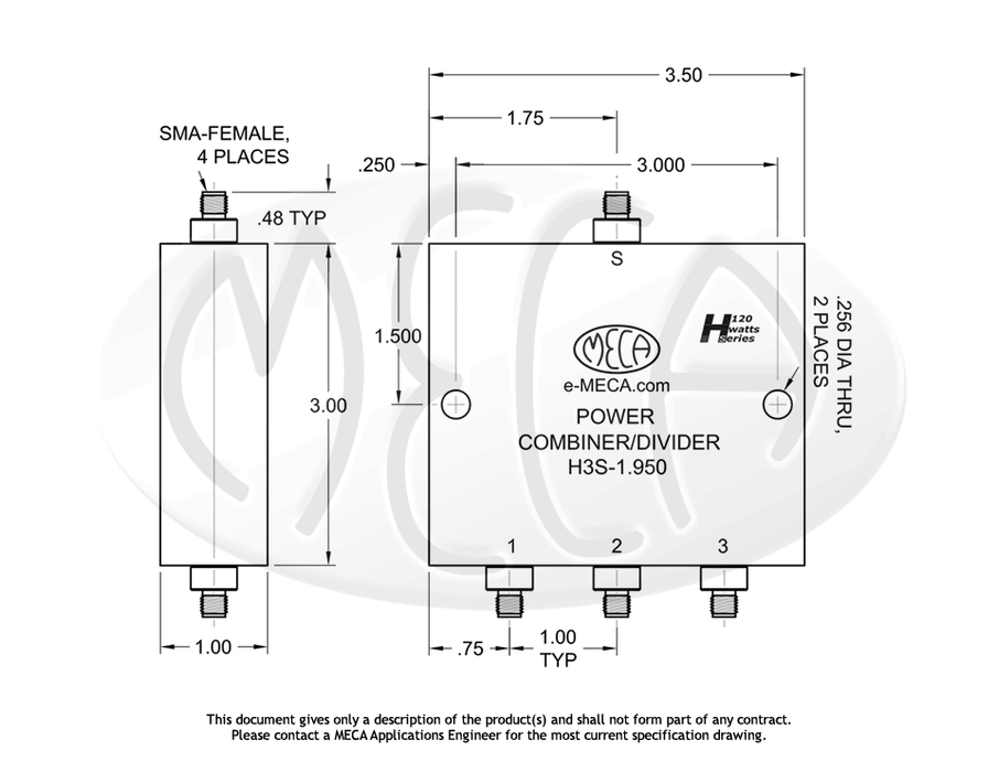 H3S-1.950 Power Divider SMA-Female connectors drawing