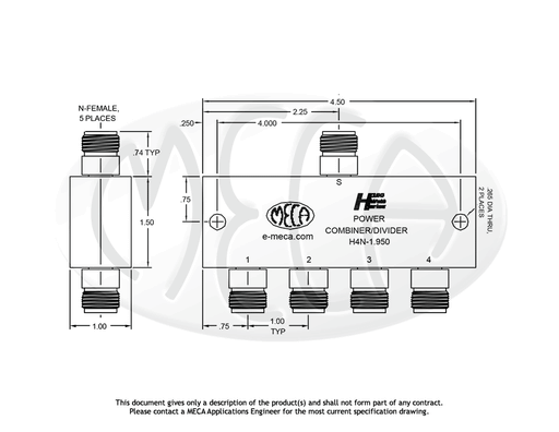 H4N-1.950 Power Divider N-Female connectors drawing