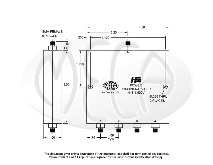 H4S-1.500V Power Divider SMA-Female connectors drawing