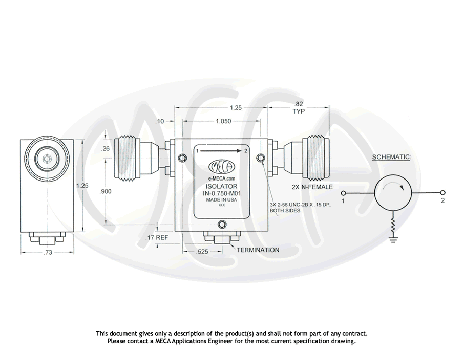 IN-0.750-M01 Isolator N-Female connectors drawing